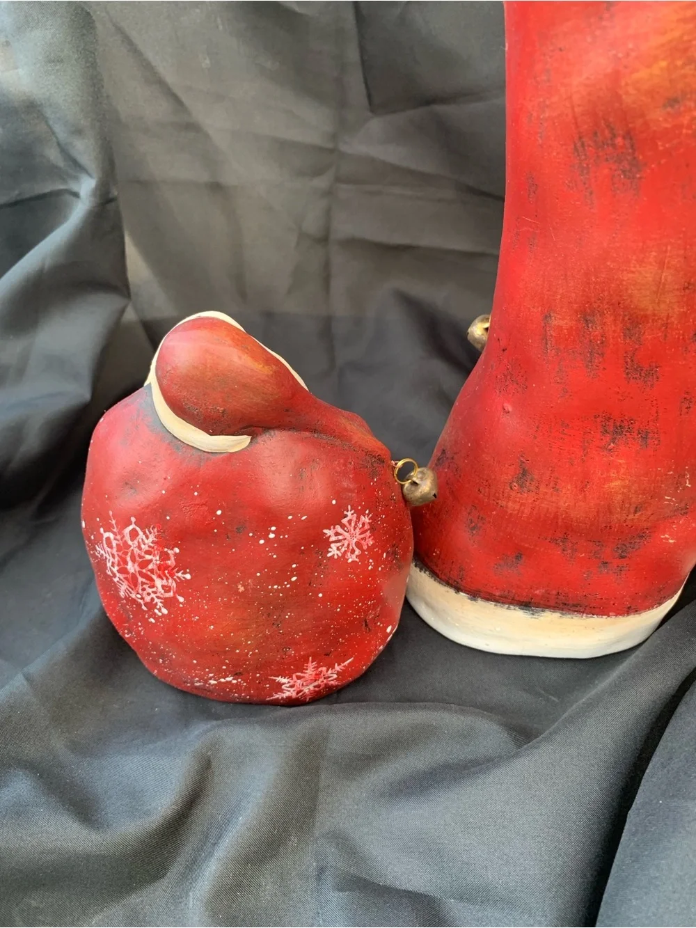 Set of Three Chubby Rustic Hand-Painted Red Santa Claus Figurines Lightweight
